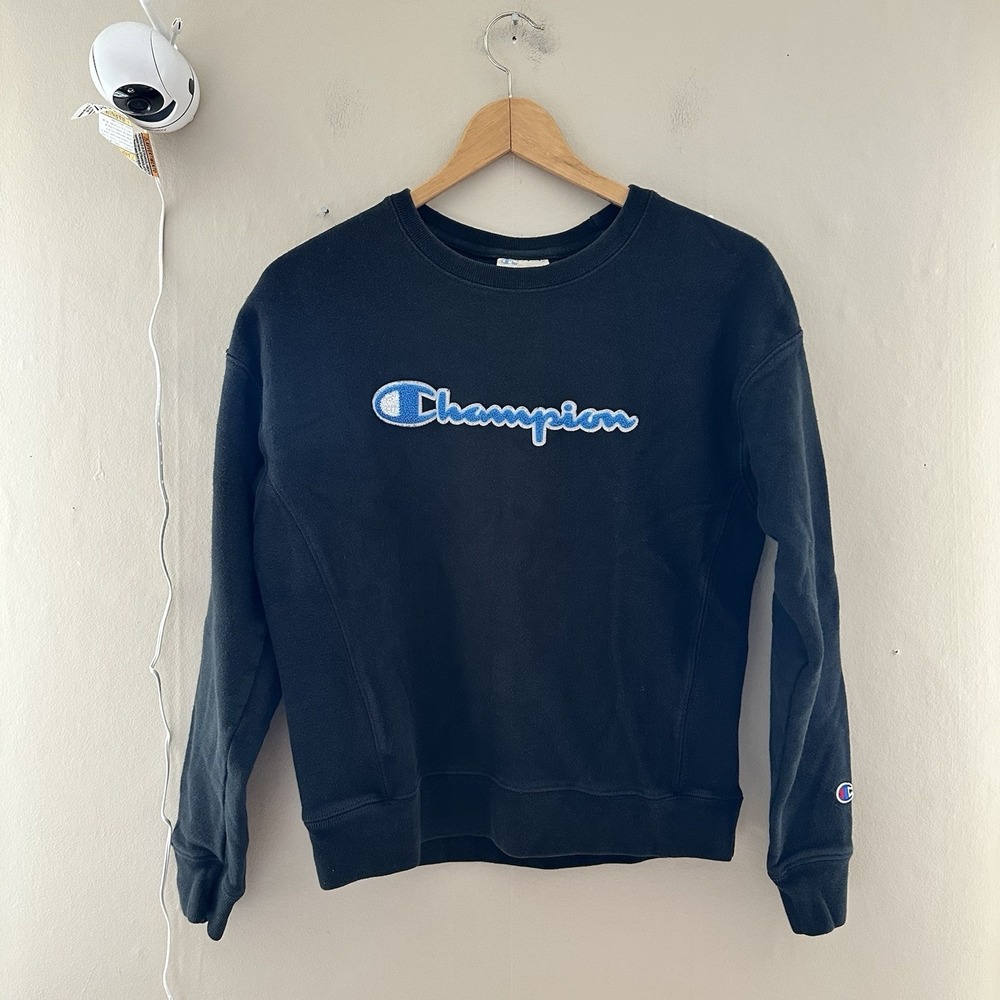 90s Champion Reverse Weave Pullover Crewneck Size M Black Spellout Activewear